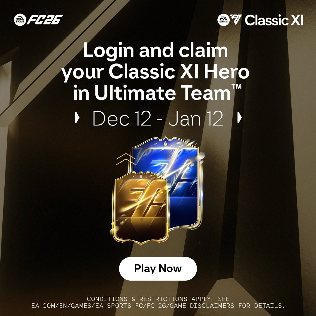 EASPORTSFC's tweet image. Grab a Classic XI Hero for your squad now. Featuring Heroes who defined their era.

Log in to Football Ultimate Team before January 12th and claim your Classic XI Hero Pack.

Learn more: x.ea.com/87604