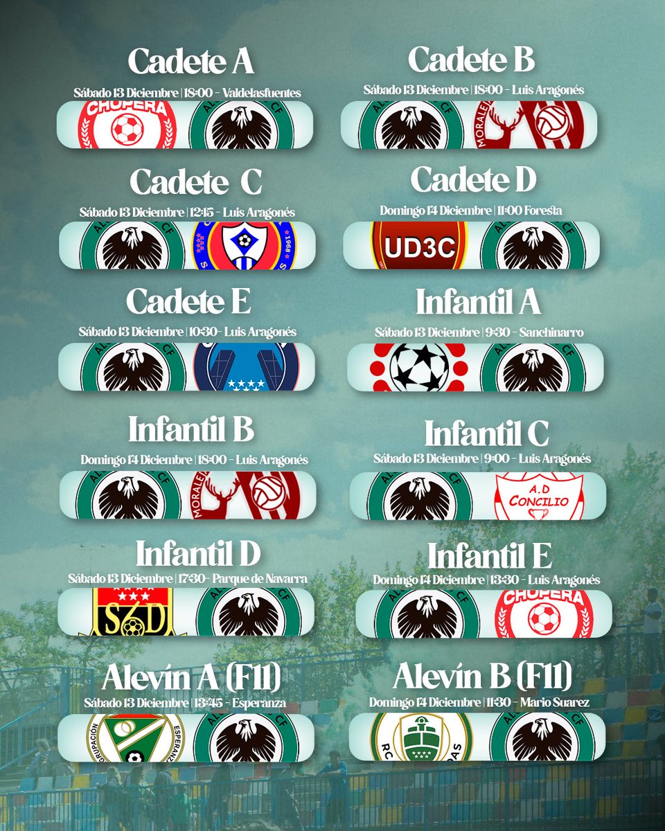 ⚽💚 ¡Nueva jornada para nuestros equipos!
Fin de semana lleno de trabajo, ilusión y mucho fútbol.
Aquí todos los partidos 👇
