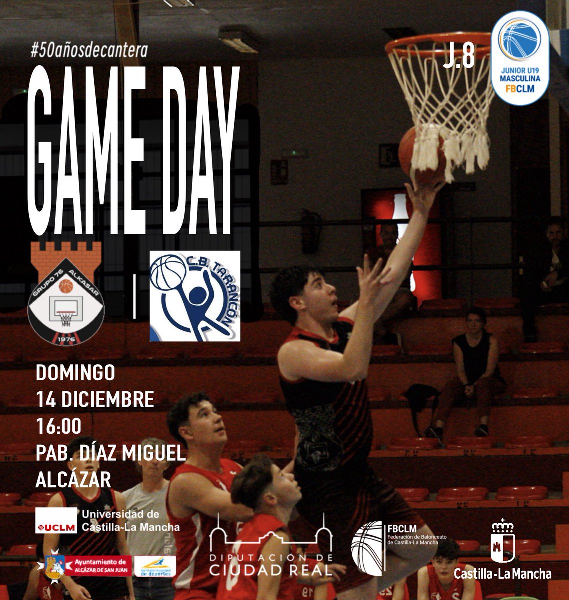 🚩 Tarde de Baloncesto en el Díaz Miguel, el Junior Zonal quiere terminar el año en casa luchando por la victoria. 

J. 8️⃣
📅 Domingo 14
🆚 @tarancon_cdb
⏱️16:00
🏟️ Pabellón Díaz Miguel 
📍Alcázar de San Juan

#todossomosgrupo 
#50añosdecantera 
#esalcázar