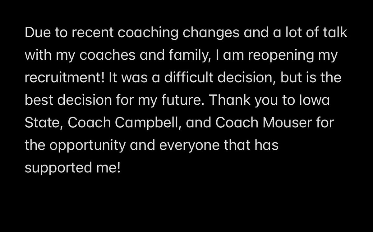 ArleyMorrell's tweet photo. Recruitment 100% back open. Thank you Iowa State.

@adamgorney @GregSmithRivals @SWiltfong_ @AllenTrieu @Rivals @BrandonHuffman https://t.co/hiprLBQPQ2
