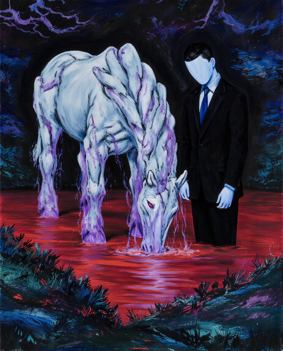 “A Walk with a Demon” | 10/10 on objktcom 🐎

The horse is a symbol of freedom, but the inversion of this symbol makes us reflect on the true motives behind freedom when they become radicalized and bring chaos into everyday life.