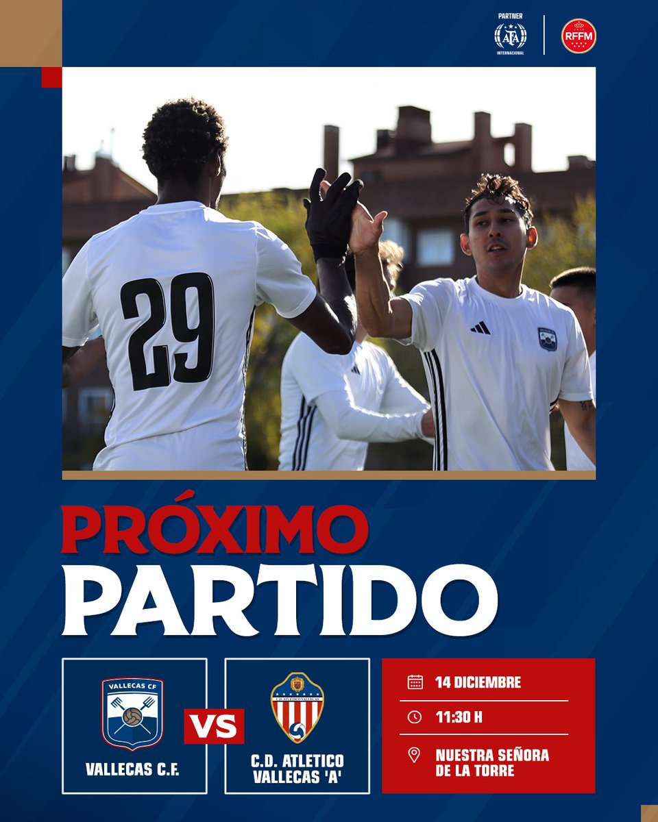 𝐏𝐑𝐎́𝐗𝐈𝐌𝐎 𝐏𝐀𝐑𝐓𝐈𝐃𝐎
🆚 C.D. ATLETICO VALLECAS ‘A’
🗓️ Domingo 14/12
⏰ 11:30 h

#VamosVallecas #VallecasUnido 🔵⚪