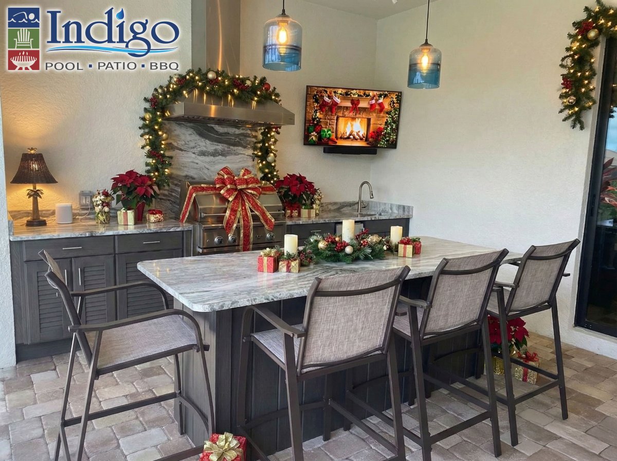 IndigoOutdoor's tweet photo. The Best Gift Is In The Backyard 🌿

Looking for a gift that will blow them away? A custom outdoor kitchen from Indigo Pool Patio BBQ is the answer! 🎁

From concept to completion, our expert designers make the process easy. Give the gift of great food and great times. https://t.co/6rCEy016q8