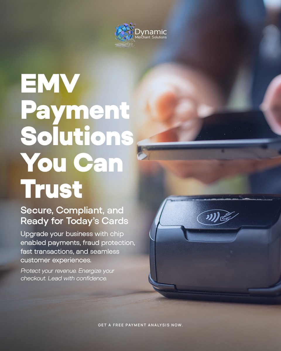 tweetDMS's tweet photo. Your customers expect fast, secure, chip-enabled payments—and your business deserves protection from fraud and chargebacks.

With Dynamic Merchant Solutions’ EMV Service, you get a seamless upgrade to safer transactions, full compliance, and a checkout experience. https://t.co/sGaakI3qT7