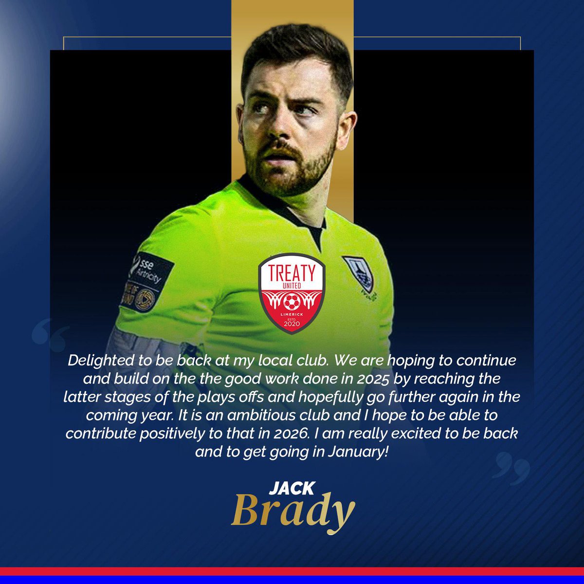 TreatyUnitedFC's tweet photo. 𝗪𝗲𝗹𝗰𝗼𝗺𝗲 𝗕𝗮𝗰𝗸 𝗝𝗮𝗰𝗸! ✍️ 

We’re delighted to welcome Jack Brady back to Treaty United!

The experienced goalkeeper returns to the Markets Field after a spell with Drogheda United, bringing with him a strong domestic League of Ireland career and previous Treaty experience from 2022–23. 

#WeAreTreaty