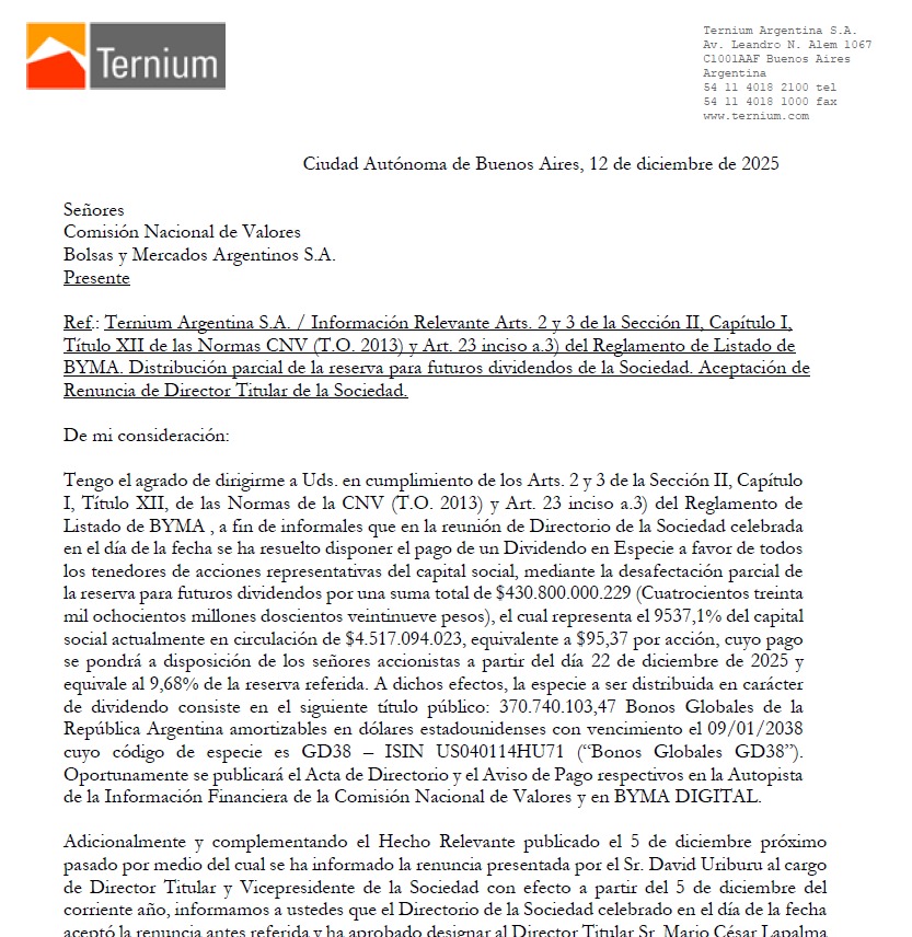 Y un día llegó: $TXAR paga un dividendo en especie que suma $95,37 por acción. Es un dividend yield de alrededor de 12% al precio actual. Como creemos que el mercado valúa los activos argentinos menos que la posición de caja neta de la empresa, imaginamos que todo o gran parte