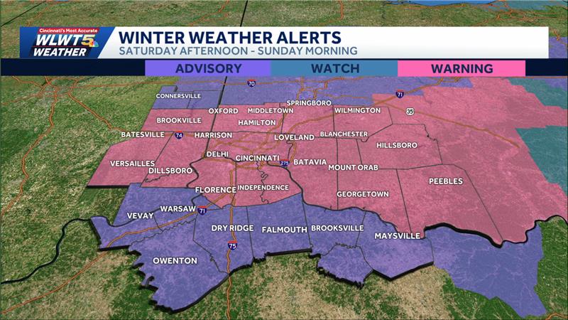 UPDATE: A Winter Storm Warning goes into effect Saturday morning through Sunday morning for most of the region as a second round of snow showers moves through Greater Cincinnati.

wlwt.com/article/winter…