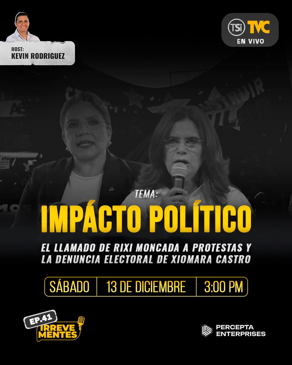 ¿Como debemos percibir las irregularidades que presenta el Consejo Nacional Electoral?
¿Que generan en la población las declaraciones de Rixi Moncada y Xiomara Castro?

Estás y otras preguntas las responderemos este Sábado a las 3:00 P.M por TSI y TvcPlay.