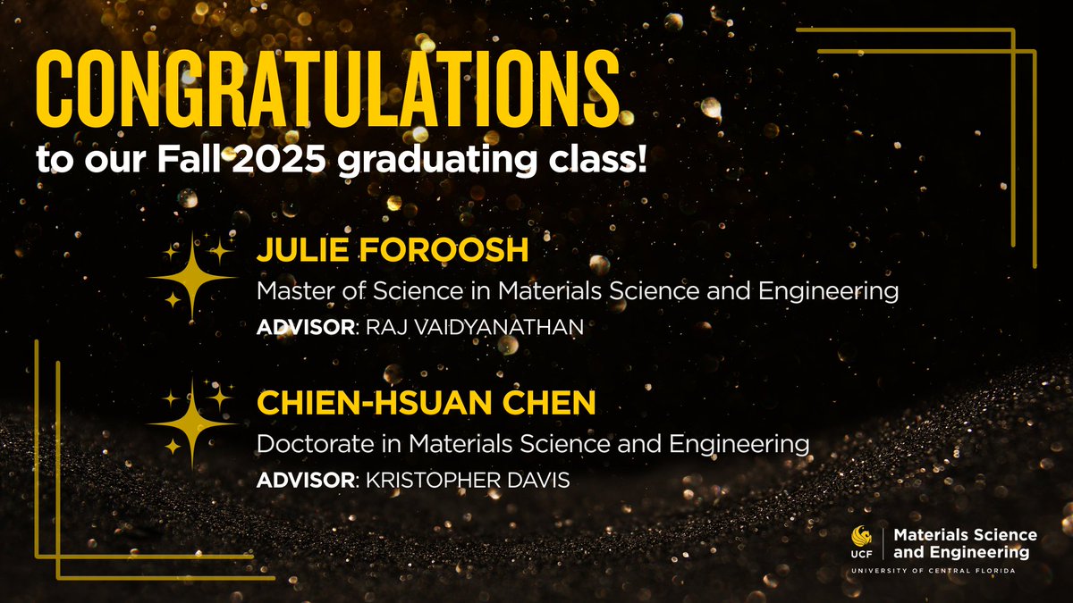 We have two exceptional students in our Fall 2025 graduating class. Congratulations to Julie Foroosh, who has earned her master's degree, and Chien-Hsuan Chen, who has earned his doctorate! We are so proud, and we cannot wait to see what they accomplish next. #ChargeOn