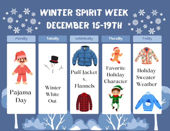 Get excited for Winter Spirit Week next week! Dive into your closets to uncover your best outfits that will spread joy and celebrate the magic of winter. Let’s make this week unforgettable!