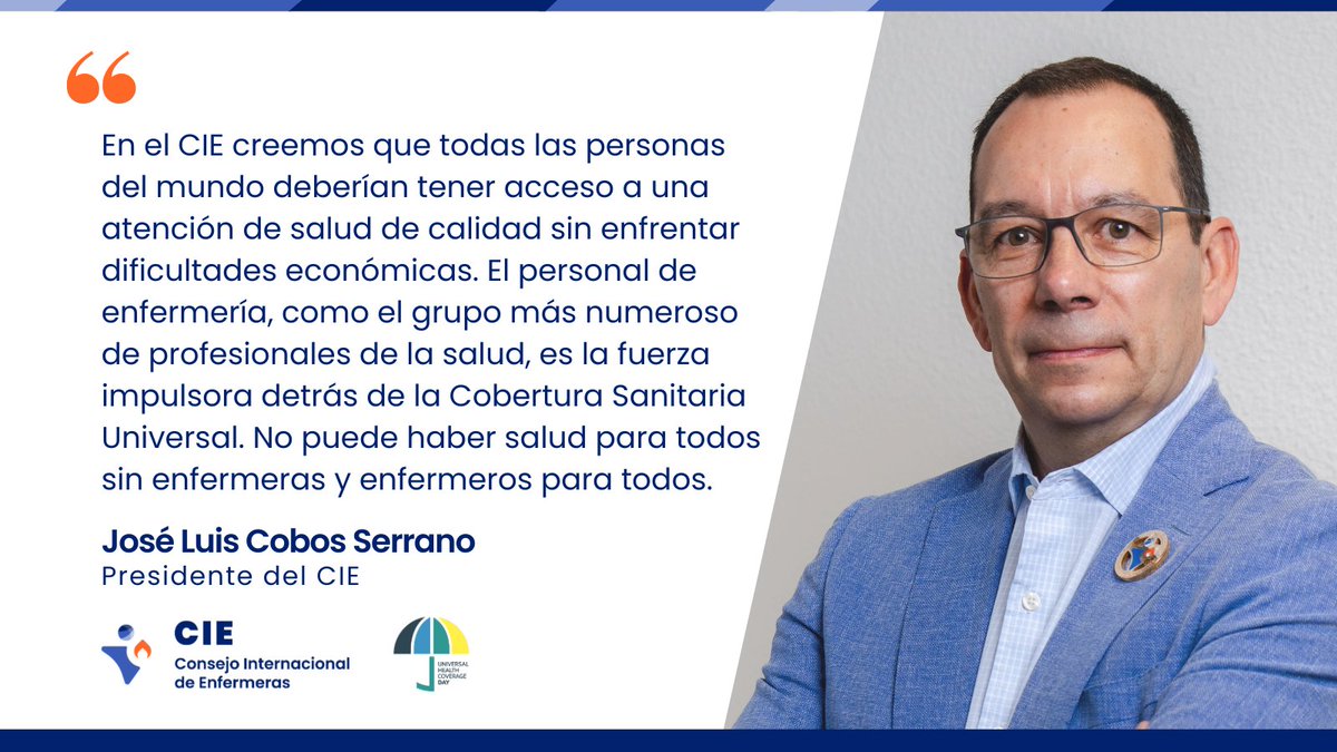 ICNurses's tweet image. El presidente del CIE, José Luis Cobos Serrano @jlcobosserrano, destaca que el acceso a la atención sanitaria es un derecho para todos, y que el personal de #enfermería es esencial para lograrlo.

@UHC2030 #UHC2030 #UHC #UniversalHealthCoverage #HealthForAll