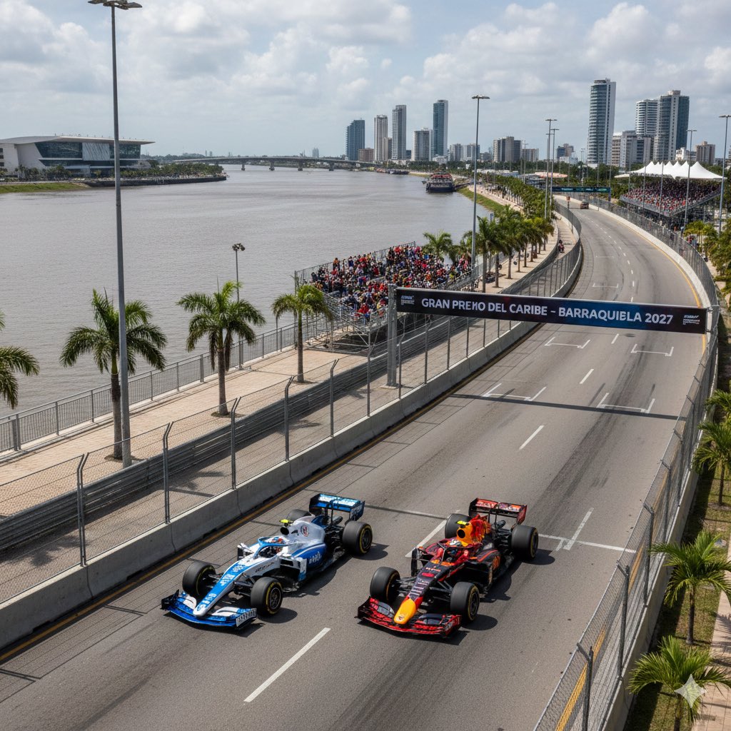 gabrielalvarezp's tweet photo. Barranquilla will replace the Zandvoort circuit (Netherlands) in 2027, as its contract ends in 2026. They are looking for a city with a river and it would be called 'Grand Prix of the Caribbean.. #f1 #formula1 #DesafioDelSigloXXI https://t.co/vK7opkWR8E