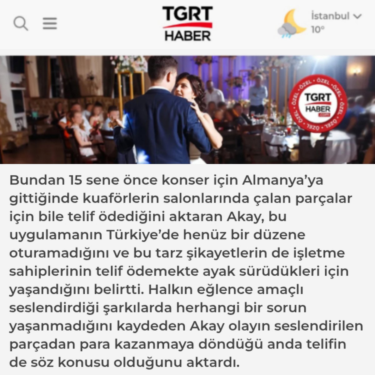 Düğününde şarkı söyleyen çiftten telif istenmişti! Son günlerde medyada geniş yer bulan bu konu ile ilgili, MESAM Başkanı Sayın Recep Ergül ve ben konu ile ilgili TGRT Haber'e konuştuk. İşte gazeteci Şenay Yurtalan'a yaptığımız o açıklamalar...
tgrthaber.com/aktuel/dugunun…