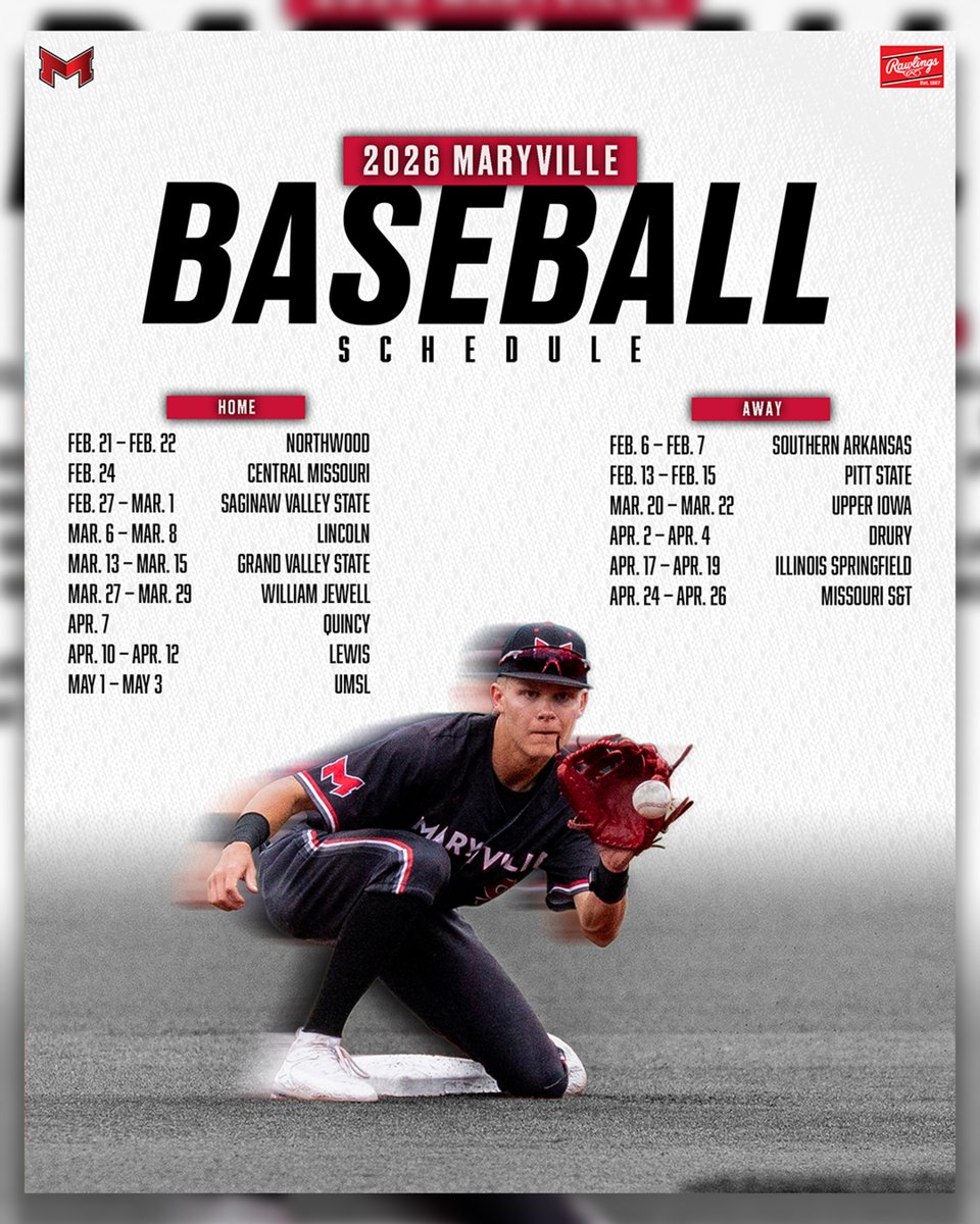 BaseballMU's tweet image. Are you ready?

The 2⃣0⃣2⃣6⃣ schedule for the Saints is live! 🚨

This year's slate includes two world series teams, four total NCAA tournament squads and two conference champs! More details below! ⤵️

maryvillesaints.com/news/2025/12/1…