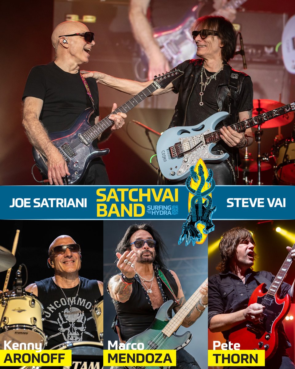chickenfootjoe's tweet image. 🎟️ Tickets are on sale NOW for an epic #SATCHVAI "Surfing With The Hydra" 2026 Tour with @AnimalsAsLeader! 🎸🤘

Grab yours at satchvaiband.com while the seats are good – this is one show you'll want to be up close for 🎸👀

@SteveVai @AronoffOFFICIAL @PeteThorn…