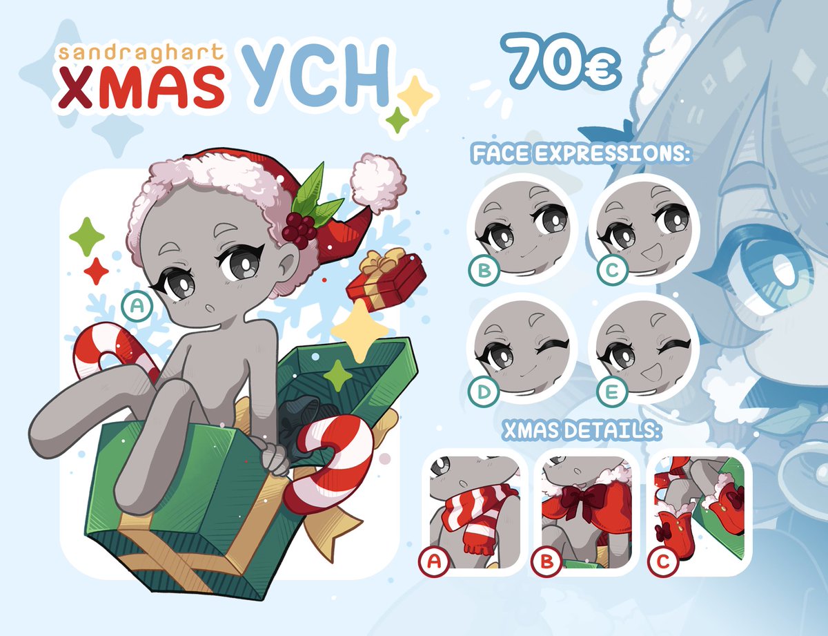 sandraghart's tweet photo. 🎁🎄 YCH XMAS COMMS! 🎄🎁

❄️ I'll try to accept as many as I can until Christmas!
❄️ You can choose between 5 different expressions
❄️ Xmas details can be added if you wish!

If you are interested, please fill the form below! ❤️ https://t.co/bbB3g1XMpZ