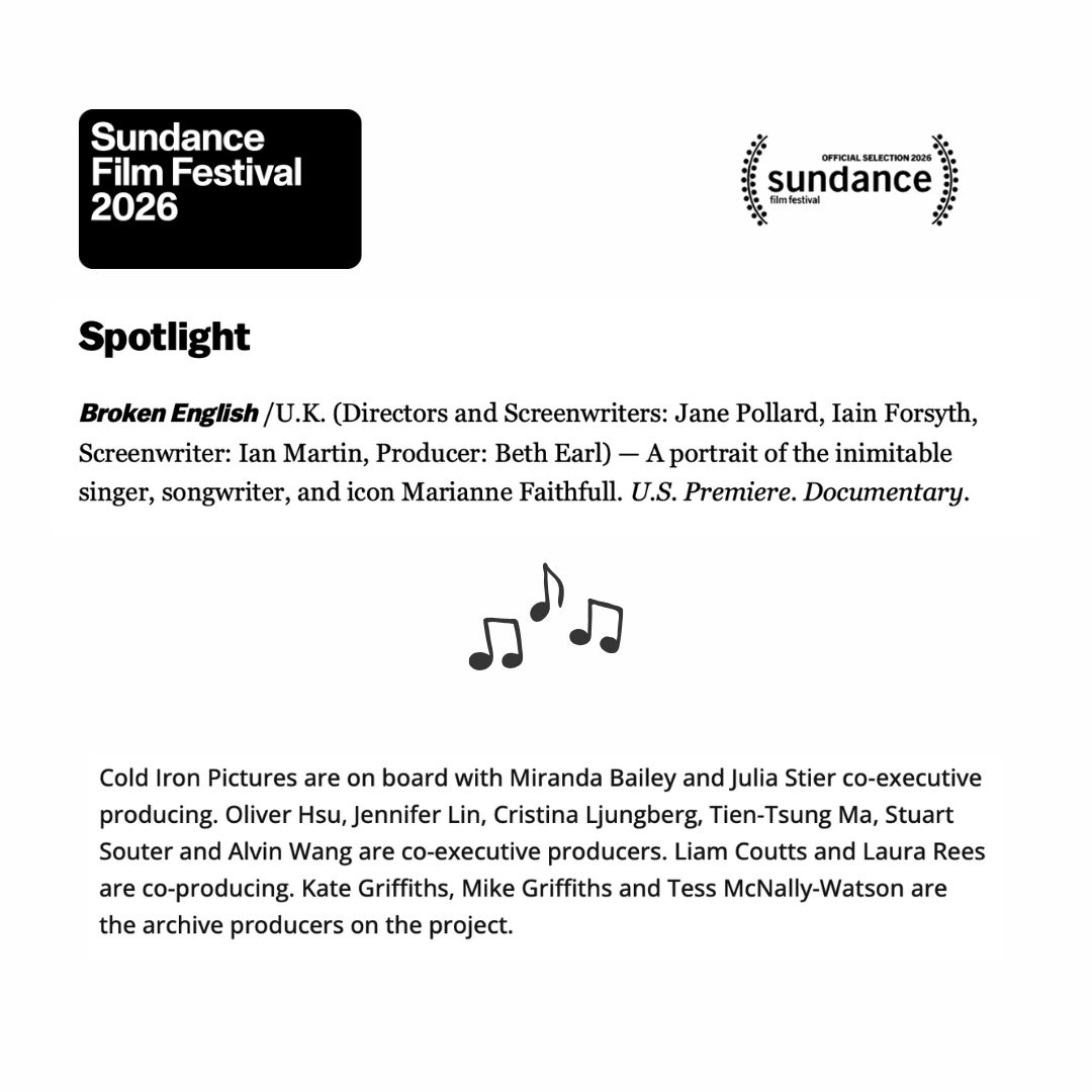 From Venice to Park City: Congratulations to @coldironpictures on BROKEN ENGLISH having its upcoming U.S. premiere at the 2026 Sundance Film Festival!

<a href="/mirandambailey/">Miranda Bailey</a> @juliastier @rusticcanyonpictures <a href="/iainandjane/">Iain & Jane</a> <a href="/sundanceorg/">The Sundance Institute</a> #sundance2026 #documentary #tildaswinton