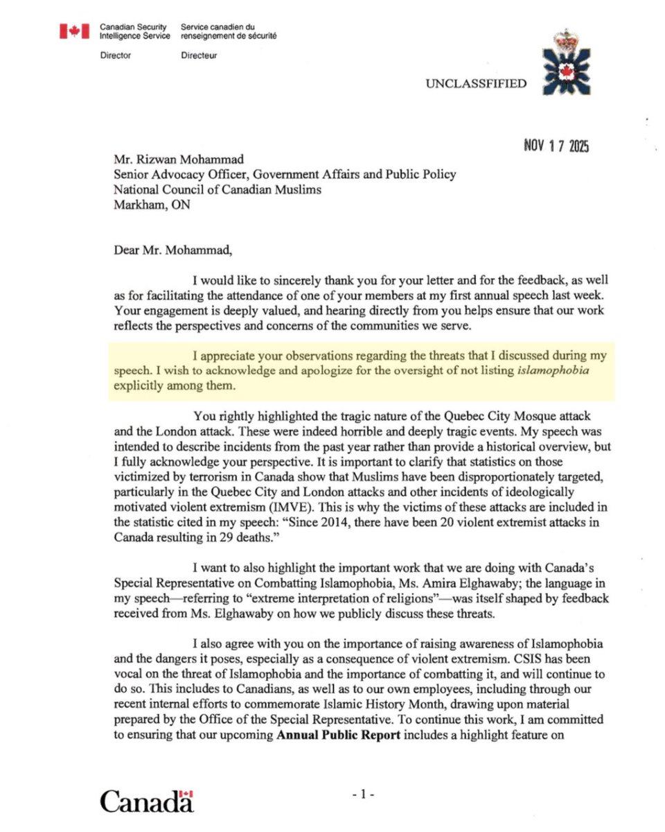 nccm's tweet image. Yesterday, CSIS Director Dan Rogers met with the NCCM CEO Stephen Brown to discuss, among other things, the omission of the need to address violent Islamophobia in Canada, as a part of the Director's annual remarks this year. 

This was a concern to many given the 2017 Quebec…