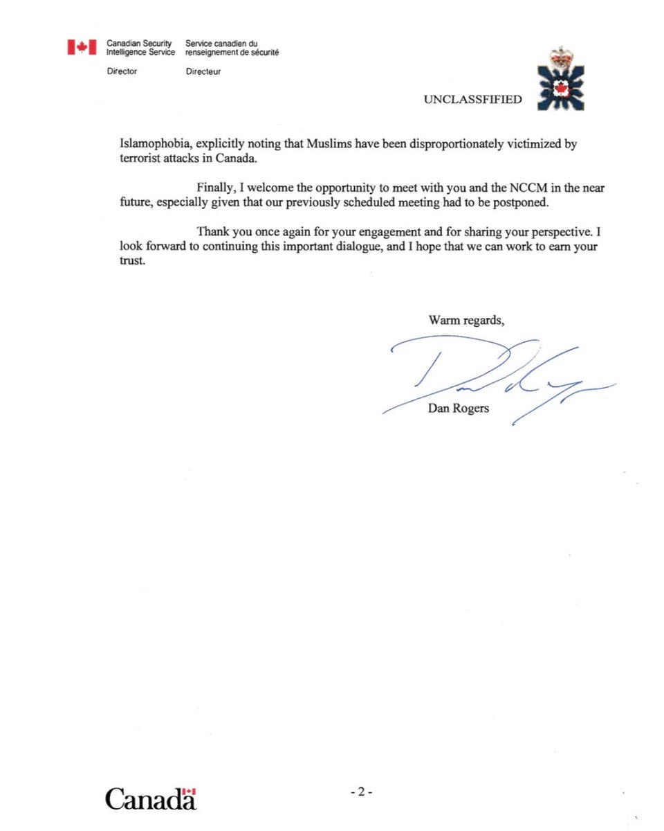 nccm's tweet image. Yesterday, CSIS Director Dan Rogers met with the NCCM CEO Stephen Brown to discuss, among other things, the omission of the need to address violent Islamophobia in Canada, as a part of the Director's annual remarks this year. 

This was a concern to many given the 2017 Quebec…