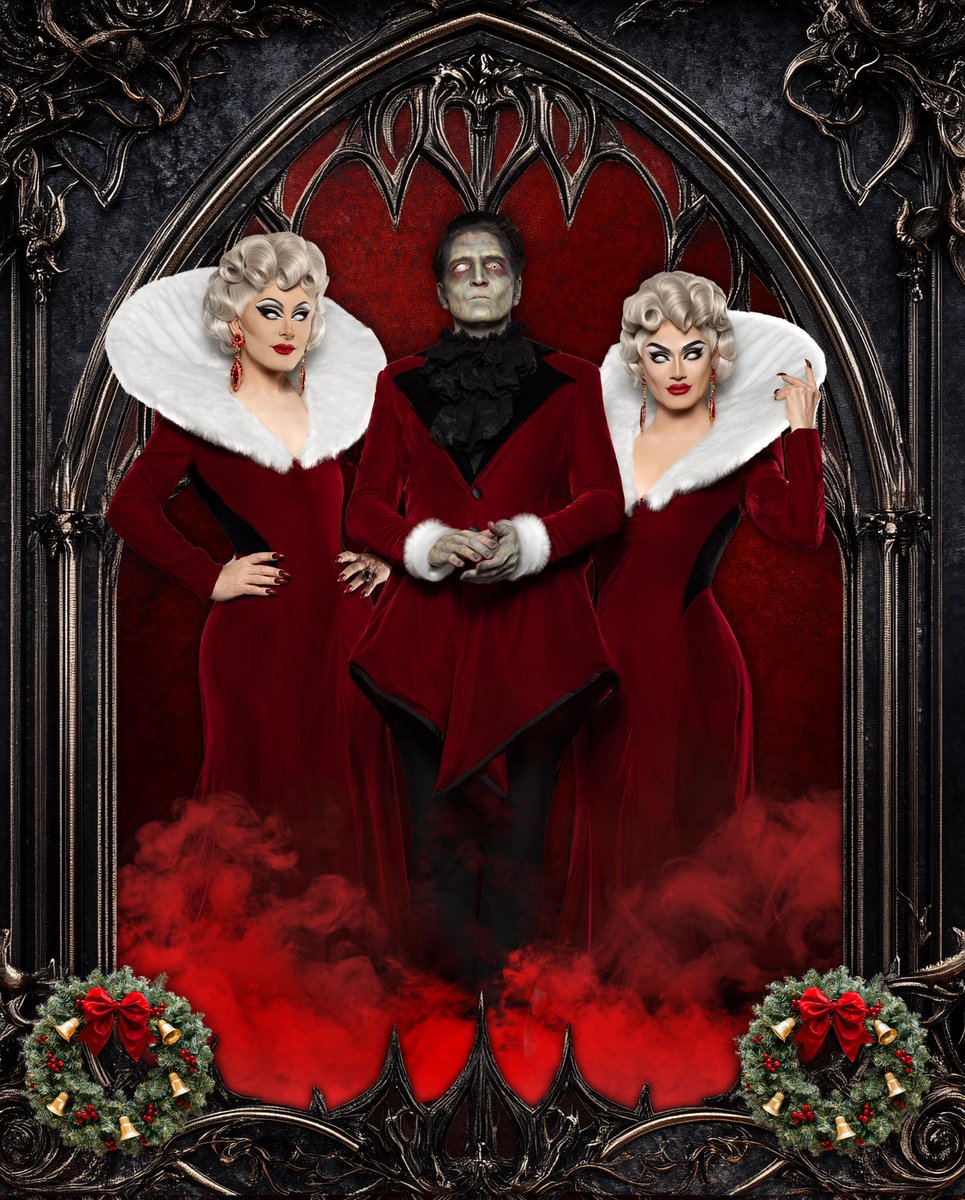 bouletbrothers's tweet photo. It’s almost time! Join us, your queens of darkness, and our ghost co-host David Dastmalchian for “The Boulet Brothers’ Holiday of Horrors” premiering this Monday night on Shudder and AMC+. 🔪🔪 https://t.co/Jp0BDwiCFV