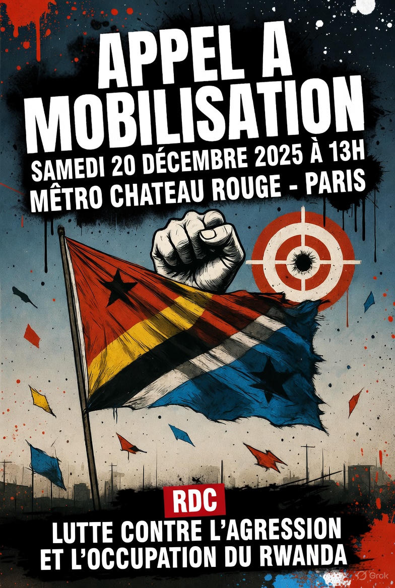 DavidMu87852999's tweet photo. Info🔴🔴: Toute la diaspora derrière le chef de l'état @fatshi13_  et les @FARDC_officiel Contre cette agression injuste que vit la RDC dans sa partie #Est .Le rendez-vous est pris ce samedi #20decembre2025 au #Metro_chateau_rouge_Paris.
@mjmagencyy @ONU_fr @Presidence_RDC https://t.co/Ce05S8crAo