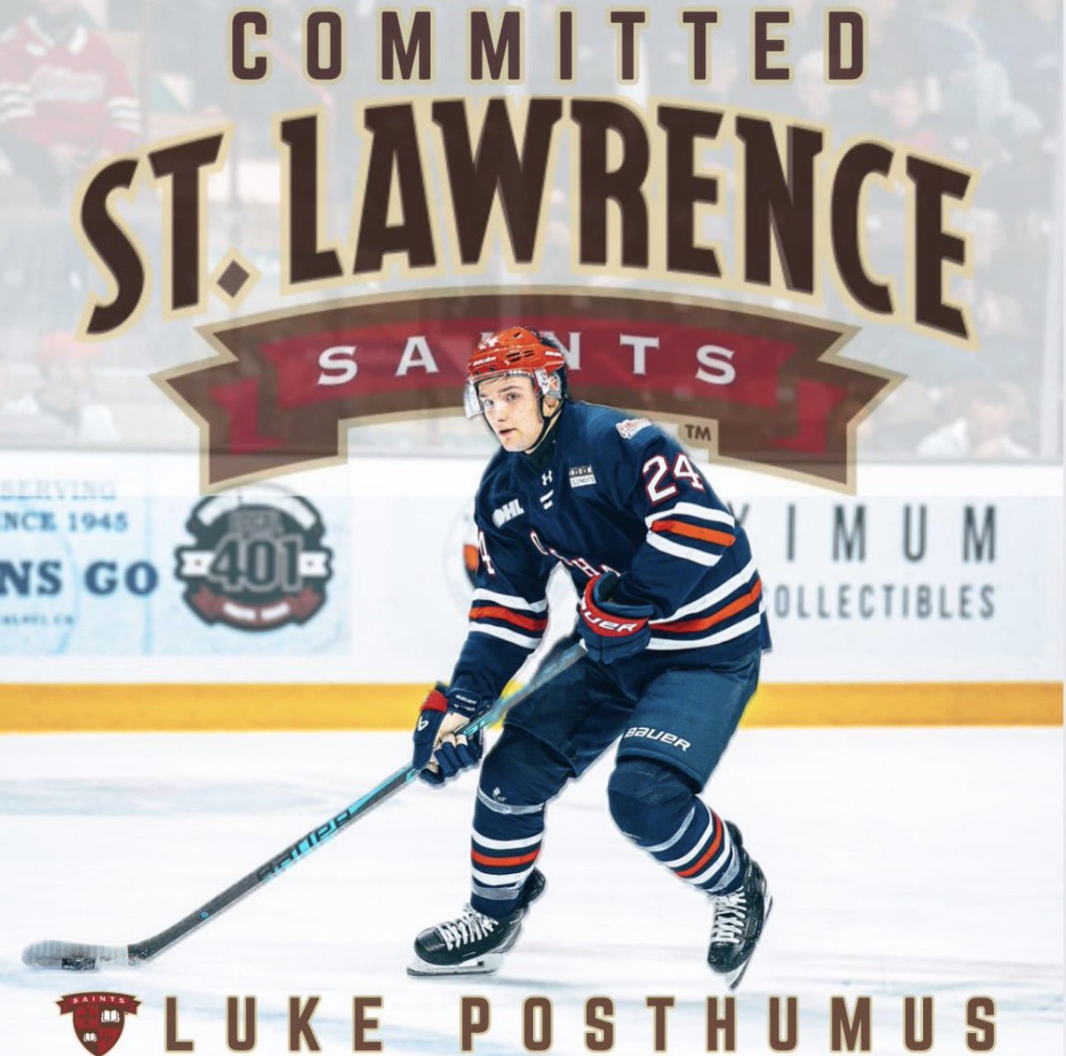 Oshawa Generals forward Luke Posthumus announces via Instagram that he has committed to <a href="/SkatingSaints/">St. Lawrence University Men’s Hockey</a> in the NCAA