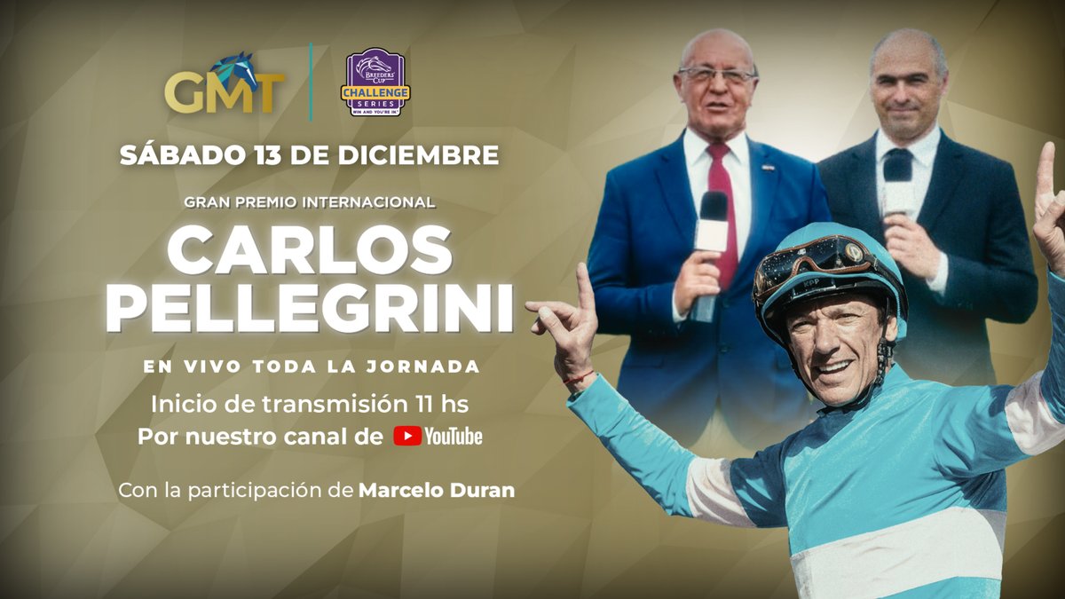 ▶️Este sábado, desde las 11 de la mañana, GMT te lleva toda la jornada del Gran Premio Carlos Pellegrini en vivo. Marcelo Durán, Diego Mitagstein, Héctor Garcia, Sebastián Heredia y un gran equipo para construir una transmision que, estamos convencidos, romperá todos los cánones,