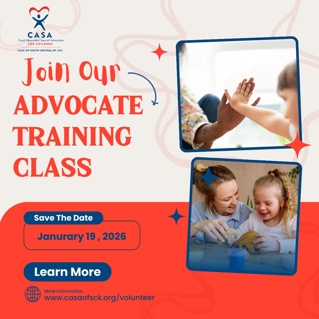 📣 Ready to make a difference in 2026?
Become a CASA volunteer advocate.
🗓 Training starts Jan 19, 2026
💙 No legal experience needed
🔗 Sign up: casaofsck.org/volunteer

#BeAVoice #CASAVolunteer #MakeADifference