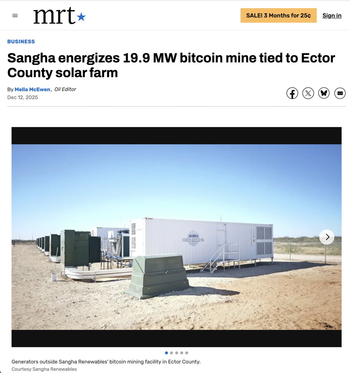 Just in: Bitcoin mining venture opens on 20MW solar facility behind the grid. 

“We take renewable energy that would otherwise go to waste”

Research suggests Bitcoin mining can cut the ROI on solar facilities from 8.1 to 3.5 years, so great to see more of this occurring.