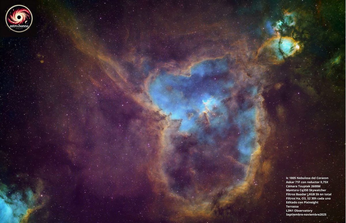 Ahí va mi aporte de este otoño, 100 horas durante 3 meses por las nubes de esta gran reconocible nebulosa, la nebulosa del corazón! Espero que la disfruten! #cielosESA #astronomy #Astrophotography