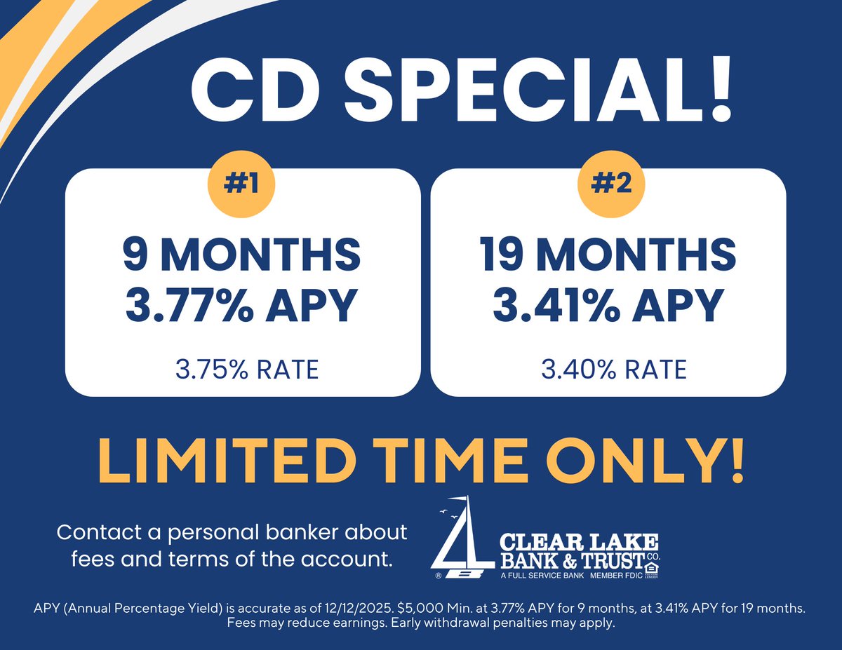 Good news! We’ve made a slight increase to our CD rates to help your savings work a little harder for you. Every bit counts—and we’re here to help. 📈💛