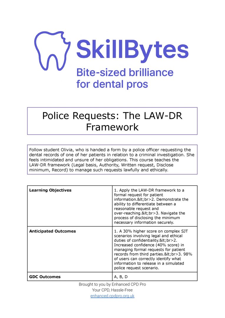EnhancedCPDPro's tweet photo. Enhanced CPD SkillBytes: Police Requests: The LAW-DR Framework | Claim your certificate by passing the test at https://t.co/4UfjFZJE4q https://t.co/1poh0toJ86