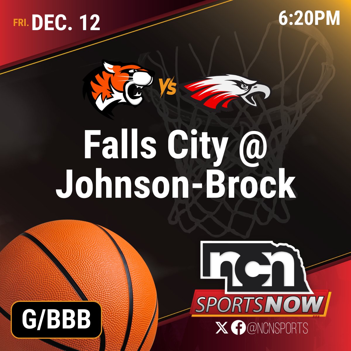 NCNSports's tweet image. 📺🏀: @NewsChannelNE is televising a girls/boys doubleheader in River Country Friday night!

🟠🐅 Falls City vs Johnson-Brock 🦅🔴

TV coverage begins at 6:20 pm CT!

HOW TO WATCH NCN: tinyurl.com/smc3wkd8

#nebpreps/@FallsCityPS/@JBEaglesAth