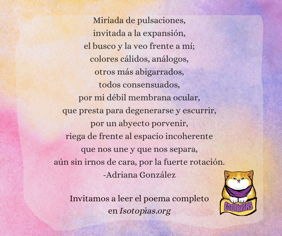 "Movimiento" de Adriana González es un viaje interior que inicia con un helecho que se mece en un espacio mínimo y termina en la vastedad de un universo sensible. Invitamos a su lectura. isotopias.org/movimiento/
*
*
#isotopias #poesiamexicana #poesialatinoamericana