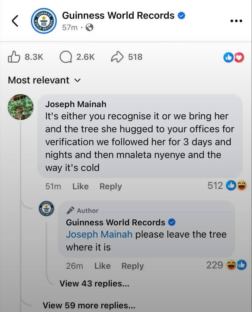 MwangiHub's tweet photo. Guinness World Records begs Kenyans to exercise patience after they threatened to uproot the tree that Truphena Muthoni hugged. https://t.co/qNSeRZXeZk