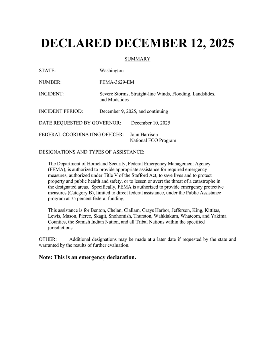 I just received a phone call from Secretary of Homeland Security Kristi Noem. Secretary Noem informed me that the president signed our request for an emergency declaration. We have also received written confirmation of that emergency declaration. 

I expressed my thanks to