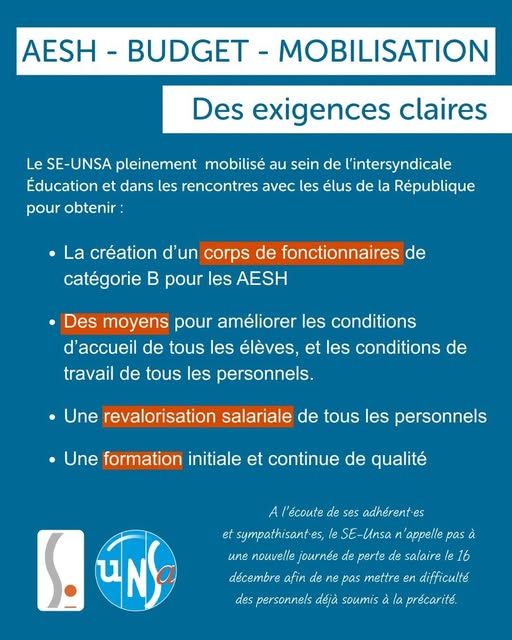 MOBILISATION AESH : Appel au rassemblement ce MARDI 16 décembre à 17h devant la DSDEN de l'Aisne.
Il est encore temps de signer la pétition :
se-unsa.org/2025/05/aesh-u…
