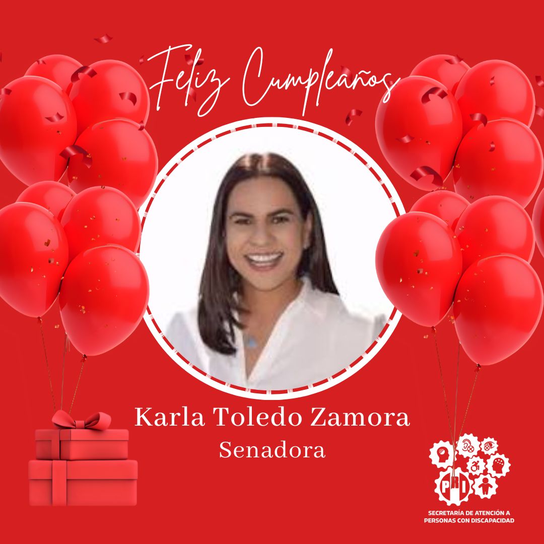 Desde la Secretaría de Atención a Personas con Discapacidad del PRI expresamos nuestra más cordial felicitación a la Senadora <a href="/KarlaToledoZam/">Karla Toledo Zamora</a>  por motivo de su cumpleaños.
Reconocemos su compromiso, su cercanía y el impulso que brinda a las causas sociales que buscan mejorar la