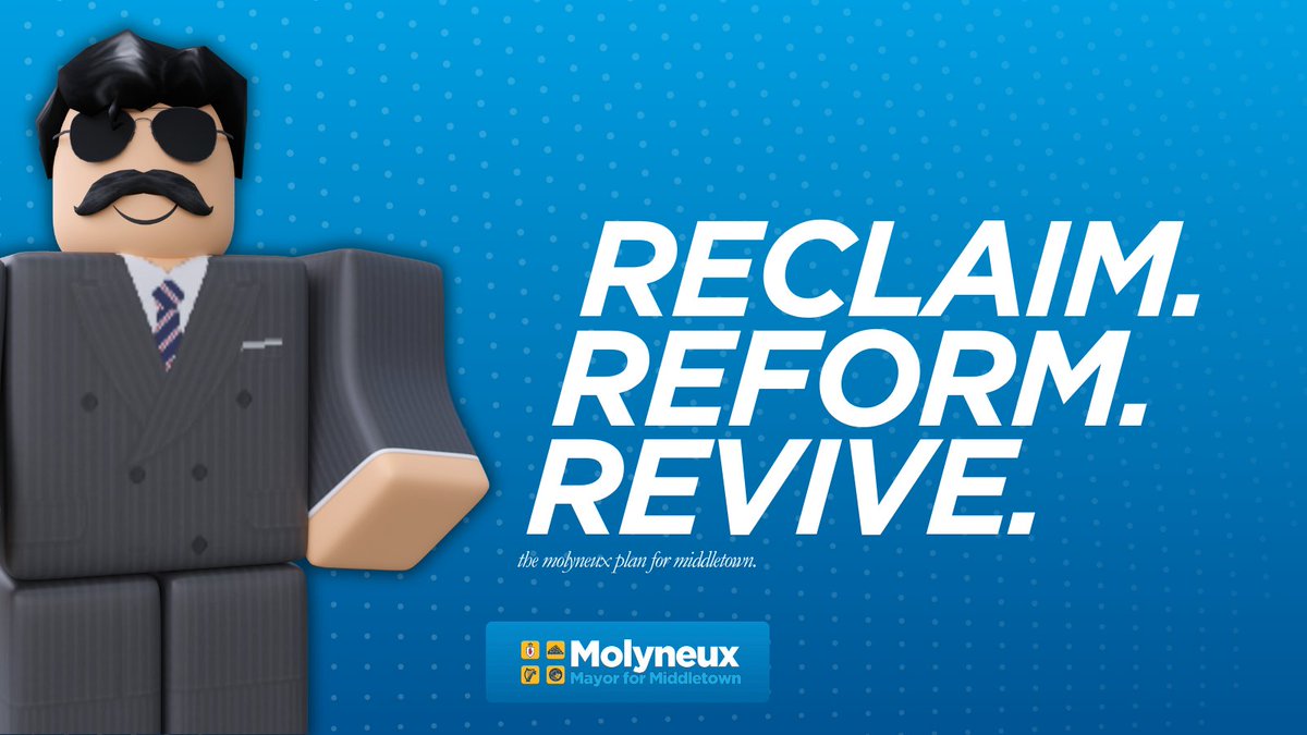 A Molyneux Plan for Middletown has three steps:
1. RECLAIM our town from the hands of out-of-touch in Westminster and the Republicans
2. REFORM existing institutions and implement new strategies to support them
3. REVIVE the community with a blend of support to usher in growth