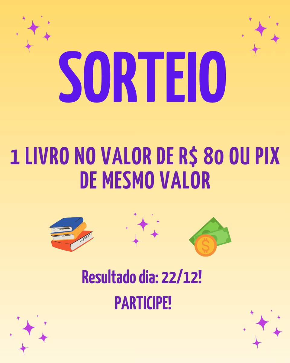 ✨ SORTEIO DE LIVRO ou PIX ✨ 

🏆 Ganhe 1 livro de até R$ 80 ou PIX 

 Regras do sorteio:

1⃣ seguir <a href="/cupomax/">Cupomax</a>
2⃣ dar rt nesse tweet 
3⃣ comentar se deseja pix ou livro
4⃣ ajudar a página com rt, curtida e comentário

🗓️ Resultado dia: 22/12. 

Boa sorte!