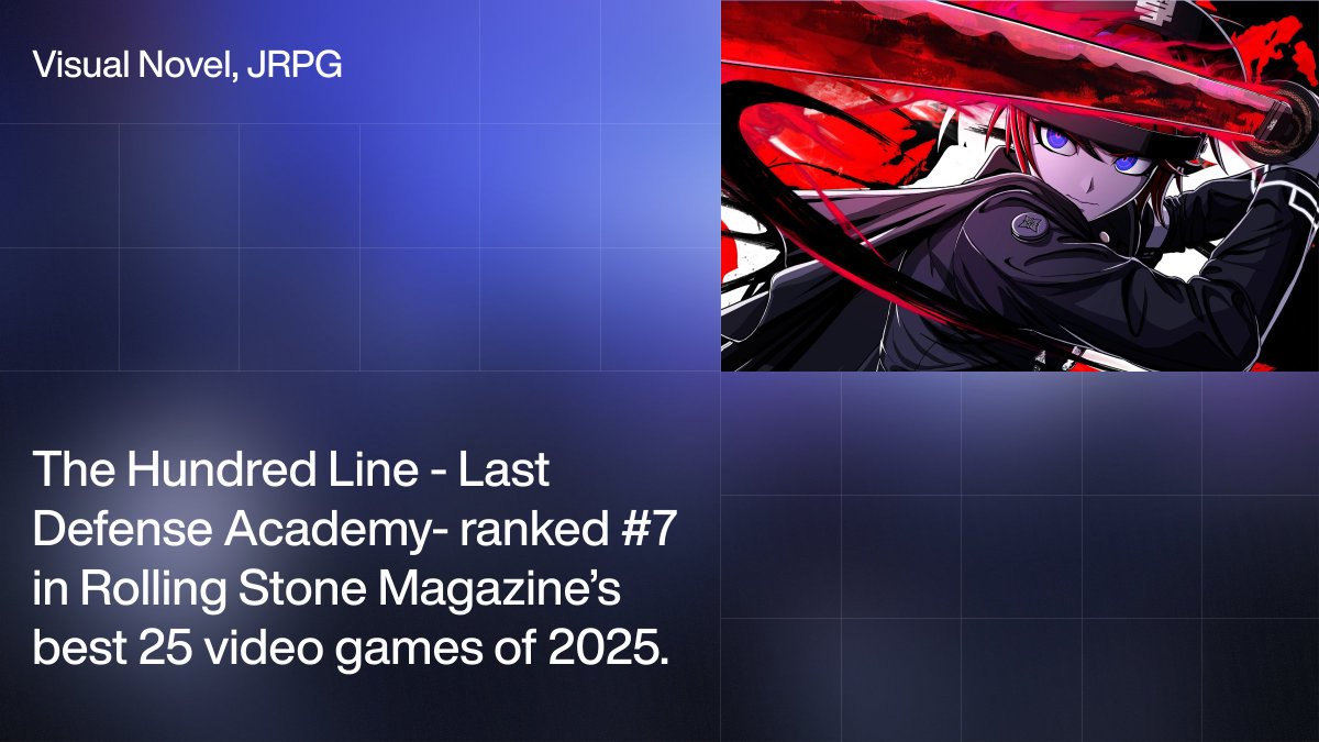DENMU_HQ's tweet photo. Thank you @RollingStone for ranking our portfolio game @hundred_line_EN 7th out of 25 of the best video games of 2025!
https://t.co/ZPRII2ZgRv

#hundred_line @kazkodaka https://t.co/ozIWWTWdpK