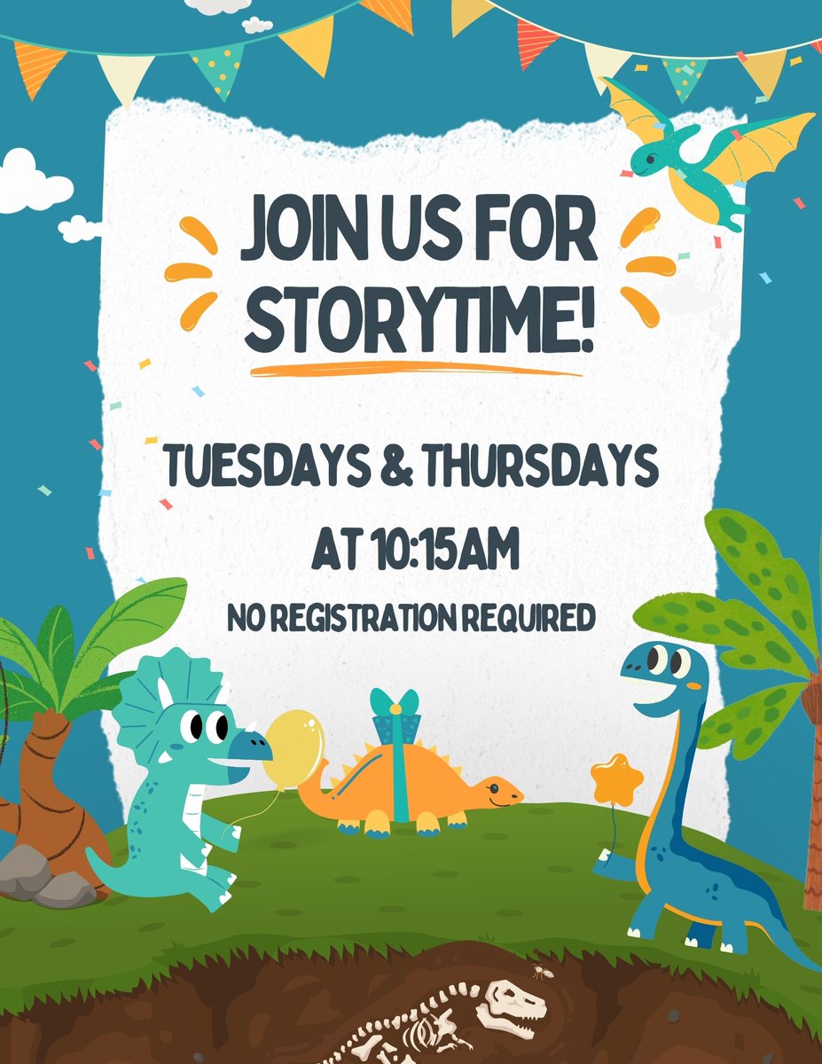 Join us for storytime on Tuesdays and Thursdays at 10:15AM!
No registration required