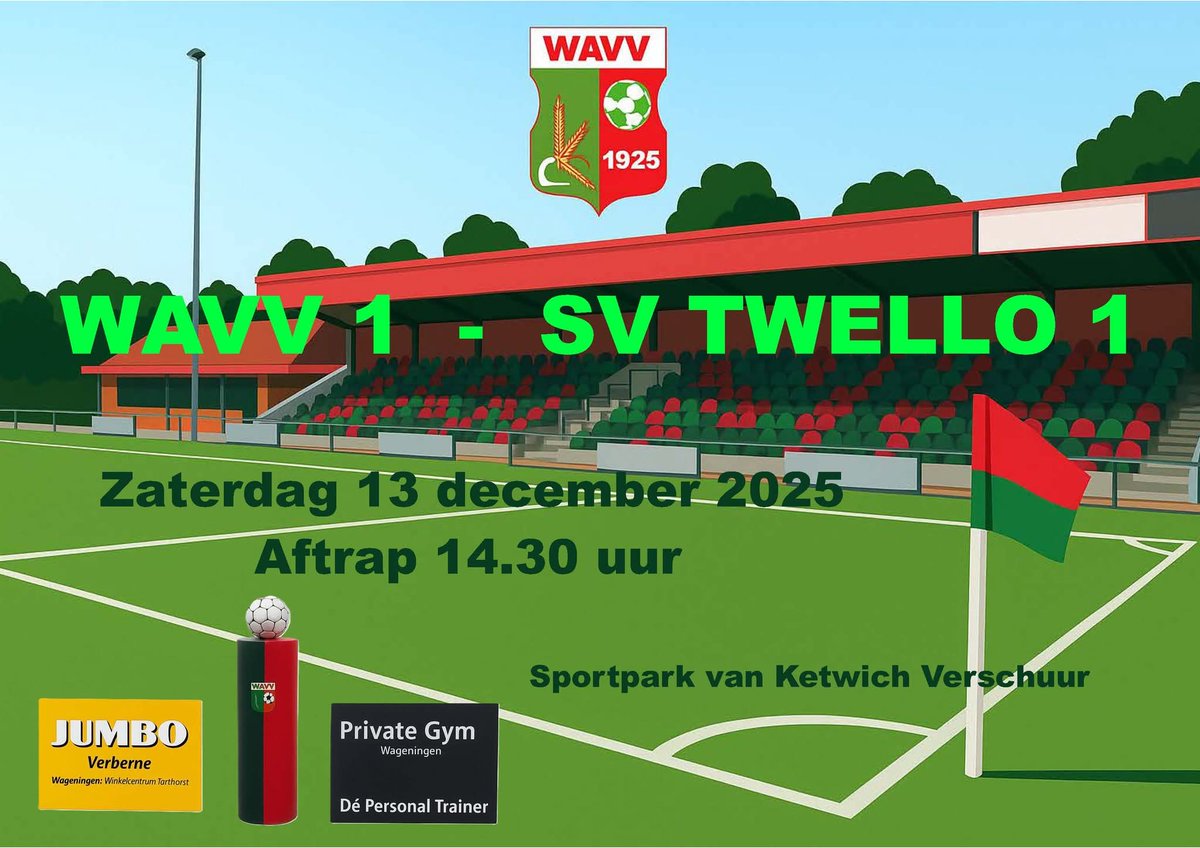 ⚽️ Morgen de laatste (thuis)wedstrijd van WAVV 1 dit jaar. 
Laat het een mooie afsluiter van de 1e seizoenshelft worden.
Tot morgen!