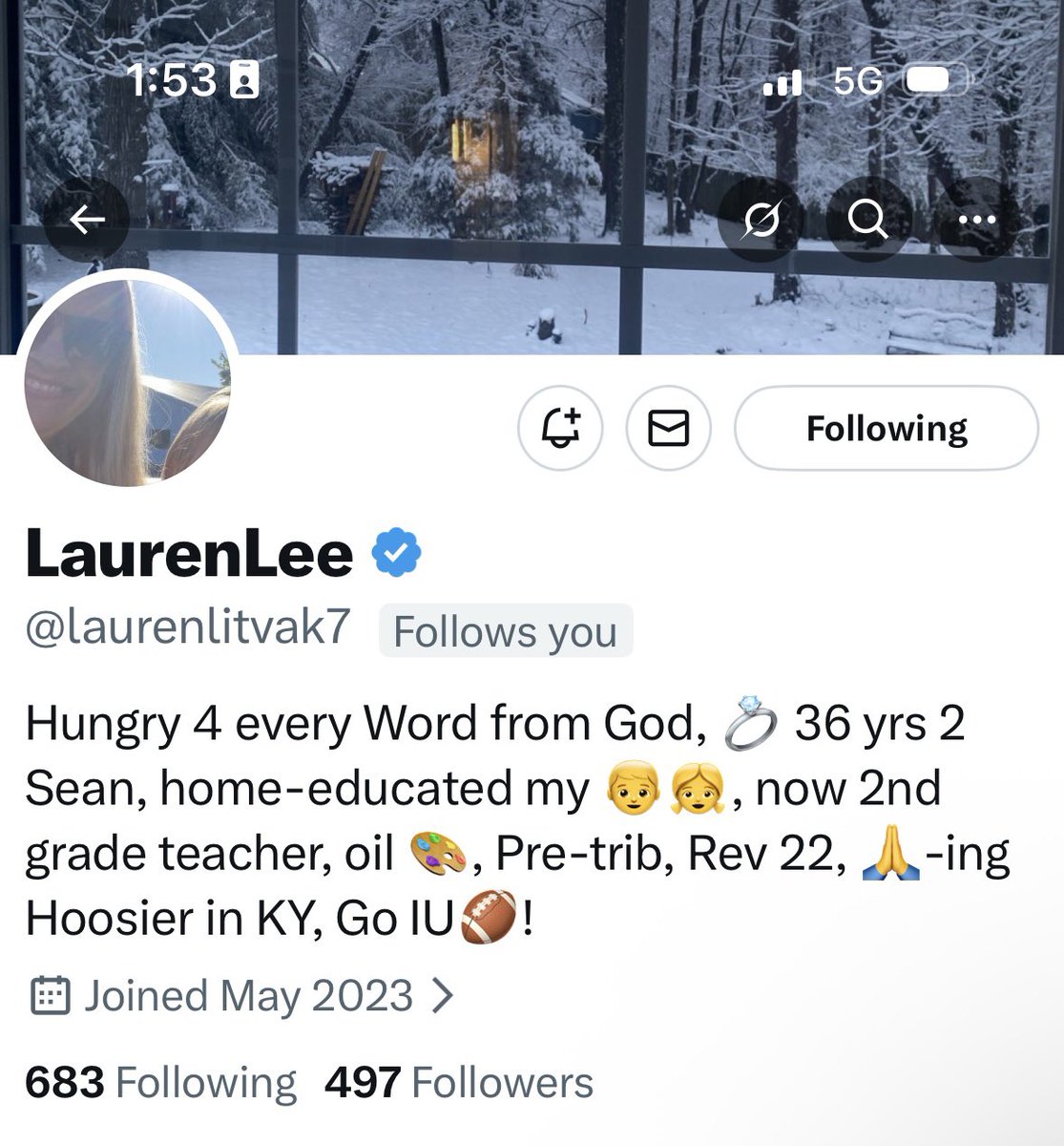 Mark_Wilson_25's tweet image. 🔥 Featured Friday Follow 🔥

LaurenLee (@laurenlitvak7) is a faithful voice grounded in Scripture, discernment, and hope. She shares encouragement rooted in the full counsel of God, with a clear love for truth, prophecy, and the blessed hope of Christ’s return. Pre-trib,…