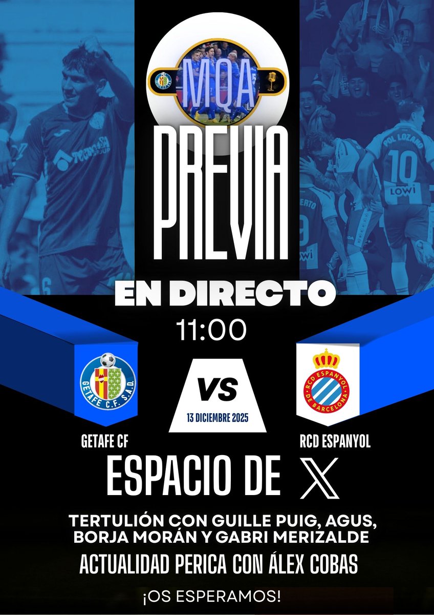 MasQueAzules's tweet photo. 🚨🔵 Mañana tenemos programa EN DIRECTO en ESPACIOS haciendo PREVIA del Getafe-Espanyol:

🎙️ @gpuig22

⌚ 11:00.

🦜 Actualidad del @RCDEspanyol con @AlexCobas29, de @lagradaonline

🗣️ 𝙀𝙇 𝙏𝙀𝙍𝙏𝙐𝙇𝙄𝙊𝙉 con @agusssgtf, @Borjamv3 y @Gabri__MG 

¡OS ESPERAMOS! 😉💙 https://t.co/y8f2CDI0rY
