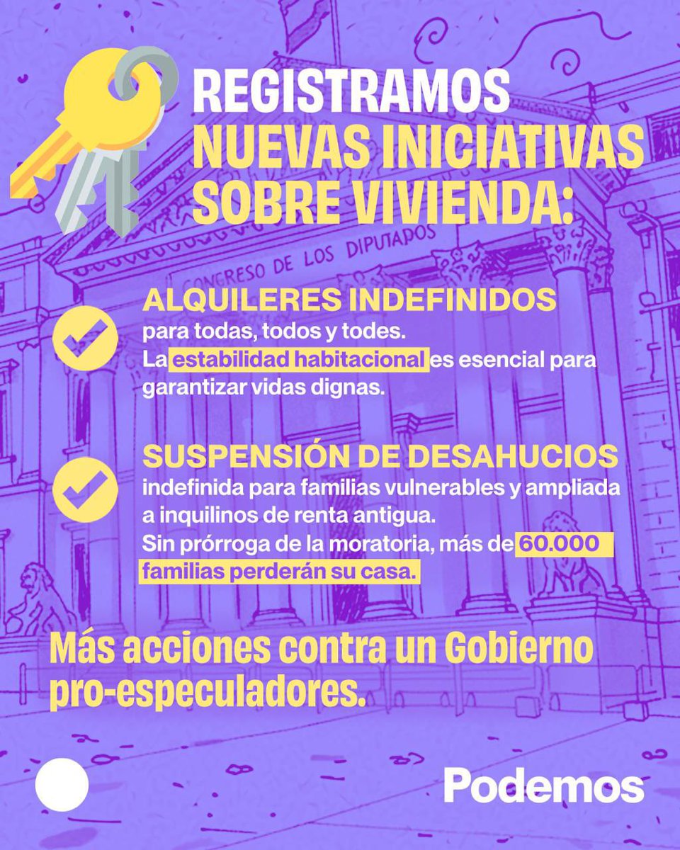 🏠 El Gobierno permanece impasible ante la brutal crisis de vivienda que atraviesa nuestro país, y por ello, desde Podemos hemos registrado en el Congreso estas dos nuevas iniciativas.