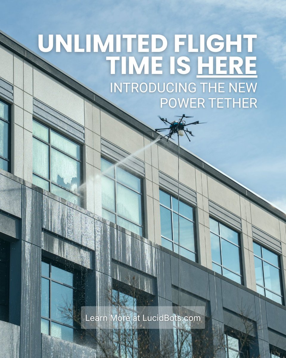 Battery limits held drone cleaning back — now they’re gone.

Operators were already completing jobs up to 5× faster.
The Power Tether takes the Sherpa Drone even further with all-day, zero-swap operation.

Learn more: hubs.ly/Q03Y1BRC0

Reserve now.

#LucidBots