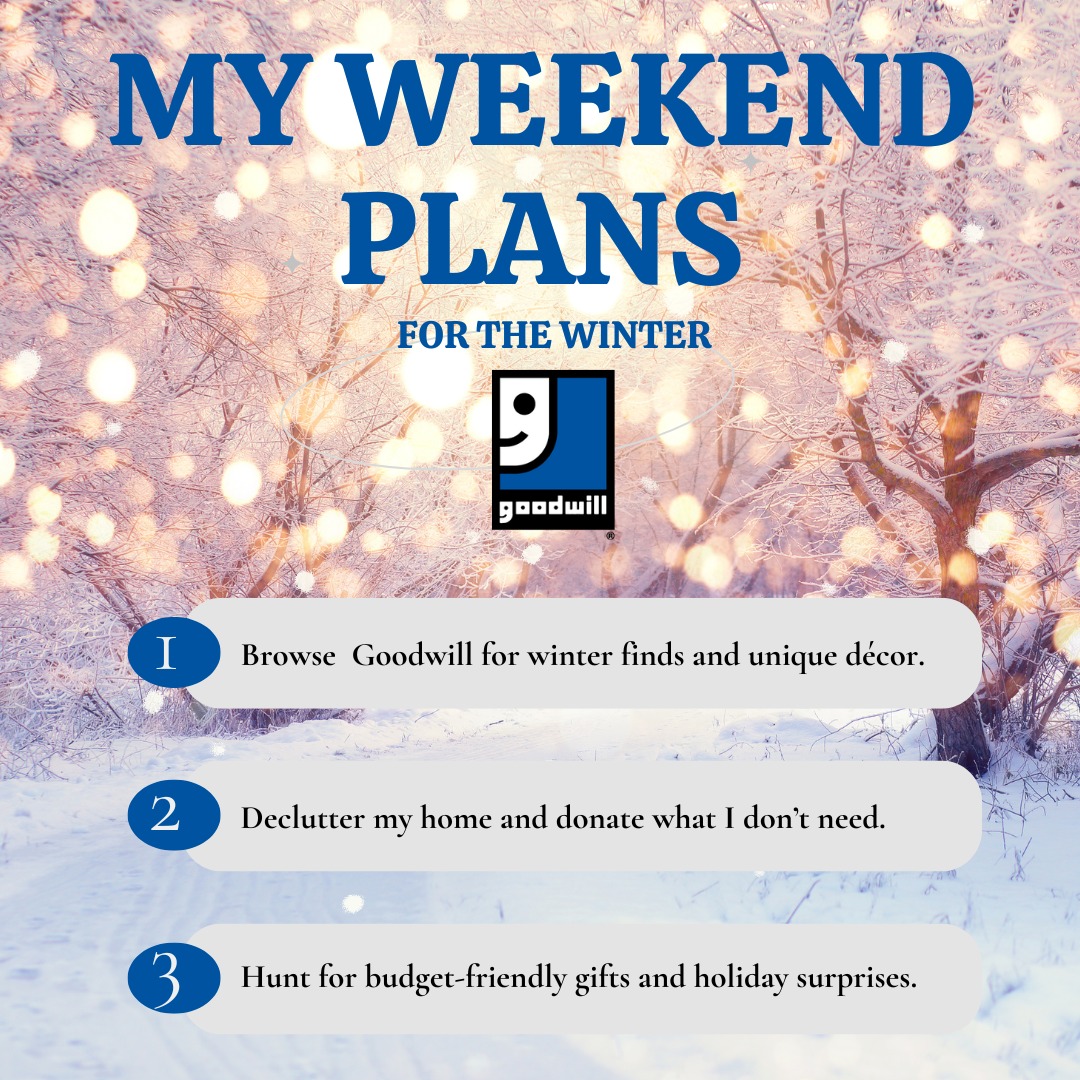 GoodwillNJ's tweet image. Winter’s here, and this weekend is the perfect time to ease into it. ❄️Cozy finds, a little decluttering, and shopping for family &amp;amp; friends.

#Goodwill #WinterWeekend #HolidaySeason #CozyVibes #Declutter #Donate #ThriftLove #SustainableLiving