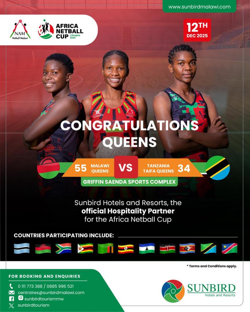 Congratulations Malawi Queens!!!

Goodluck in the semi-finals🔥🔥🔥.

#thehomeofhospitality
#thesunbirdexperience