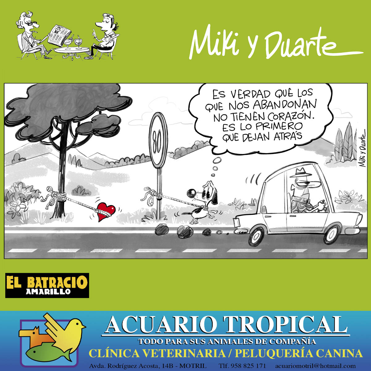 Lo primero que dejan atrás
Hay quienes amarran a los suyos
como quien ata un saco de escombros.
Se bajan del coche del cariño
para dejar en la cuneta
a quien más les quiso sin condiciones.
Dicen que el perro es el mejor amigo del hombre.
Lástima que el hombre no tenga espejo ni